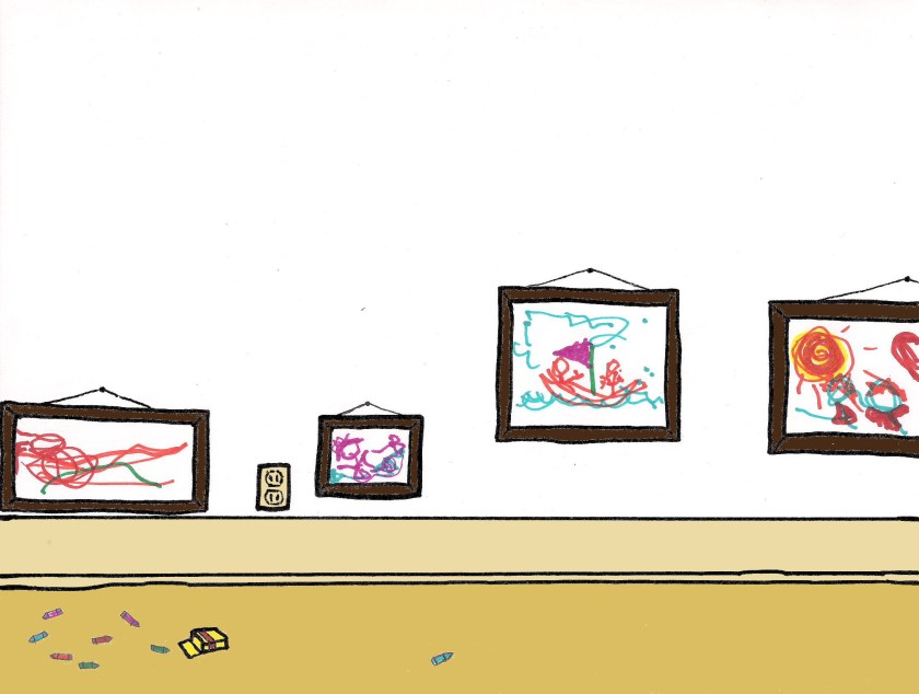 Me: How will we teach our children the value of what they create if we punish them for drawing on the walls? Him: First, we explain the difference between the walls and the easel...THEN...